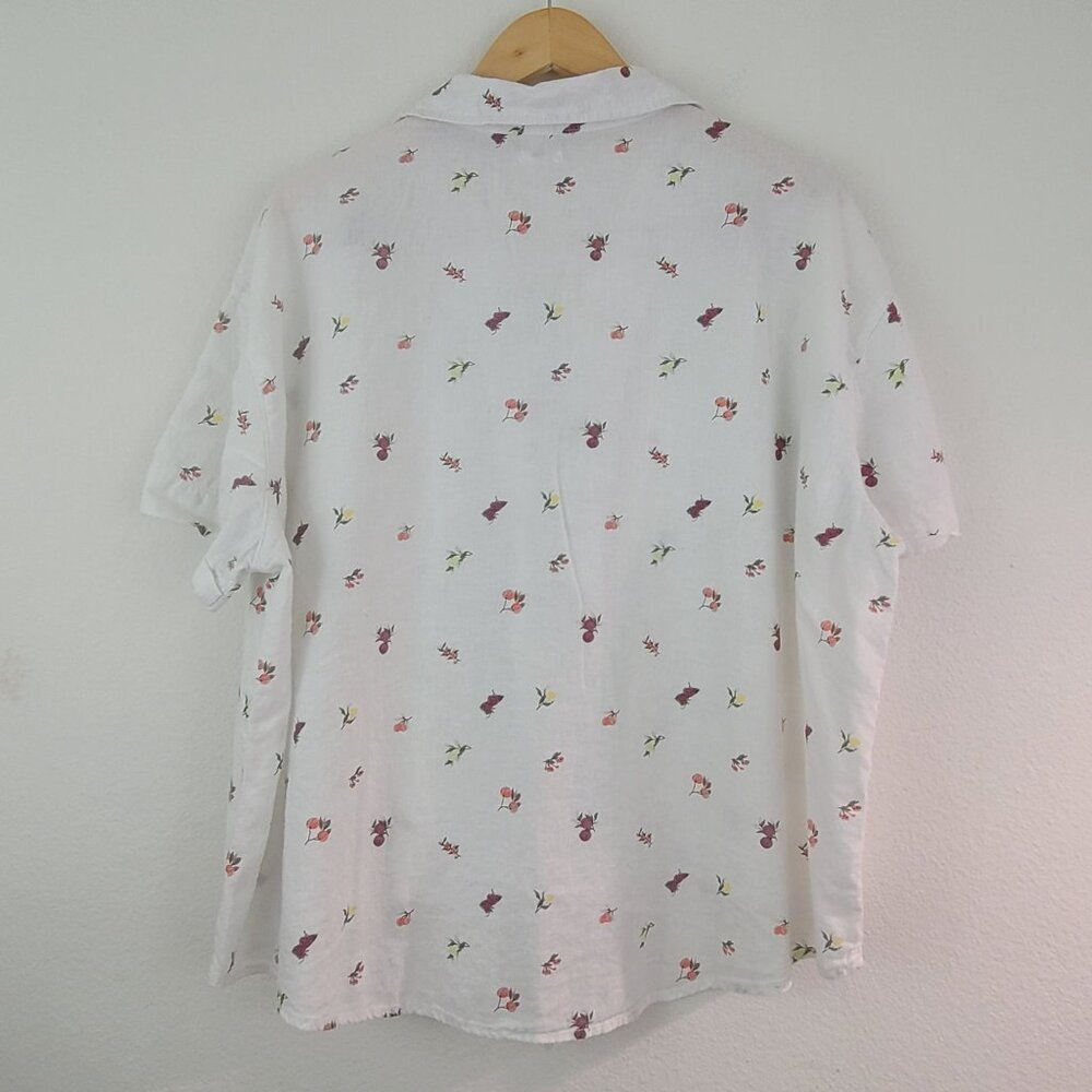 Dip Womens Sz 1X Linen Floral Fruits Button Tie Front Blouse Casual Boho Top - Picture 6 of 8